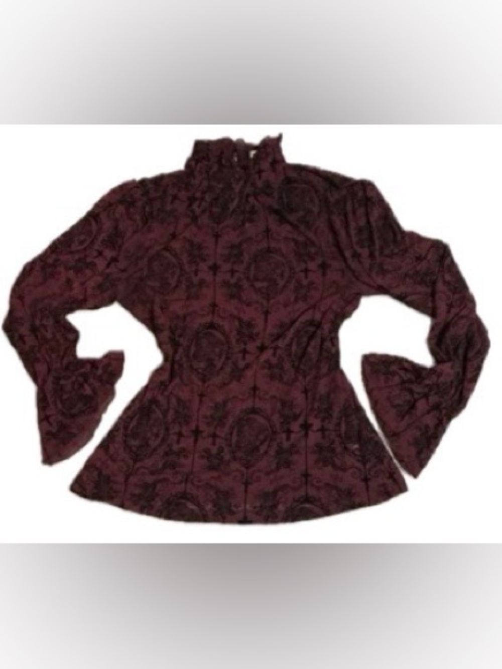 Unique Vintage Burgundy Lace Sheer Blouse